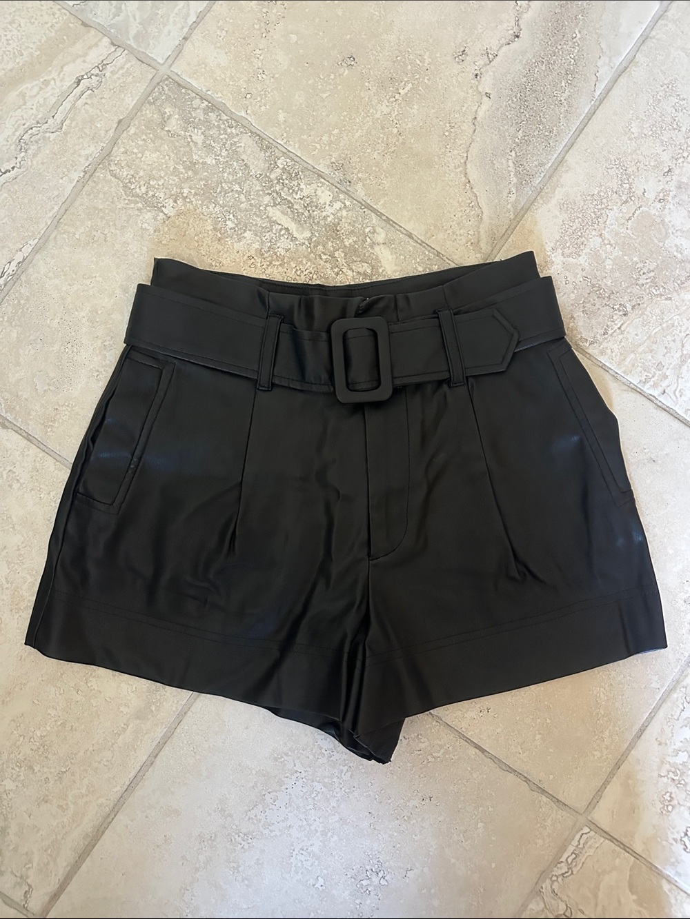Zara Faux Leather High-Waist Black Belted Women's Shorts